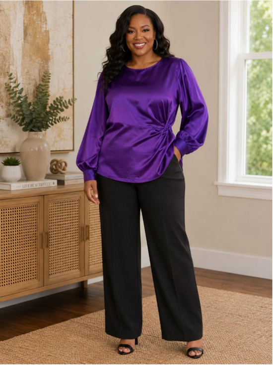 SHEIN Tops - SHEIN Curve Purple Satin Long Sleeve Blouse Women’s Plus Size 2X